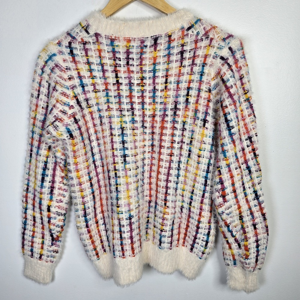 TR notes Womens S M Fuzzy Knit‎ Multicolor Plaid Crewneck Sweater Acrylic - Picture 2 of 5